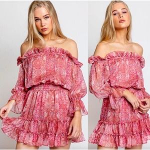 MISA LOS ANGELES Danae Floral Blouson Mini Dress Washed Rose Lilac NEW Size Med